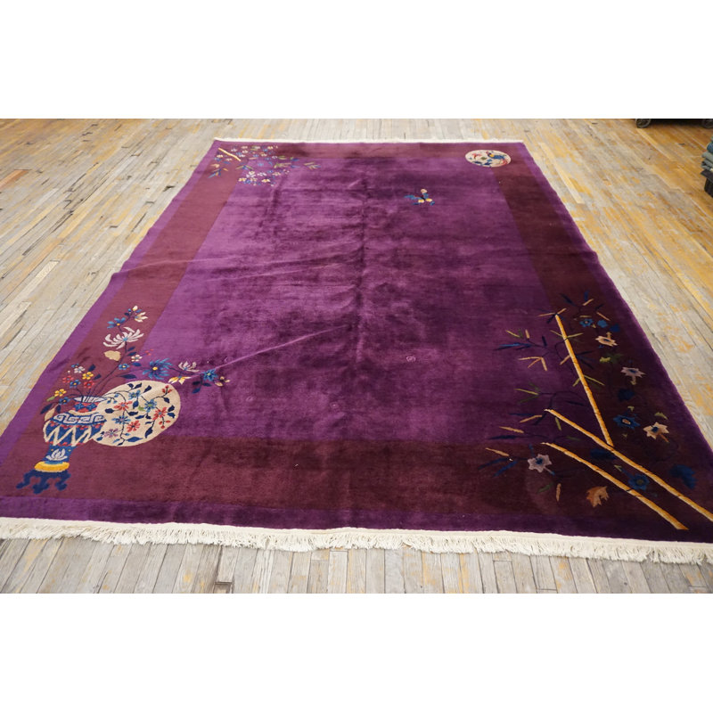Room Size Wool 1920s Chinese - Art Deco Knotted Antique Rectangle Purple Rug