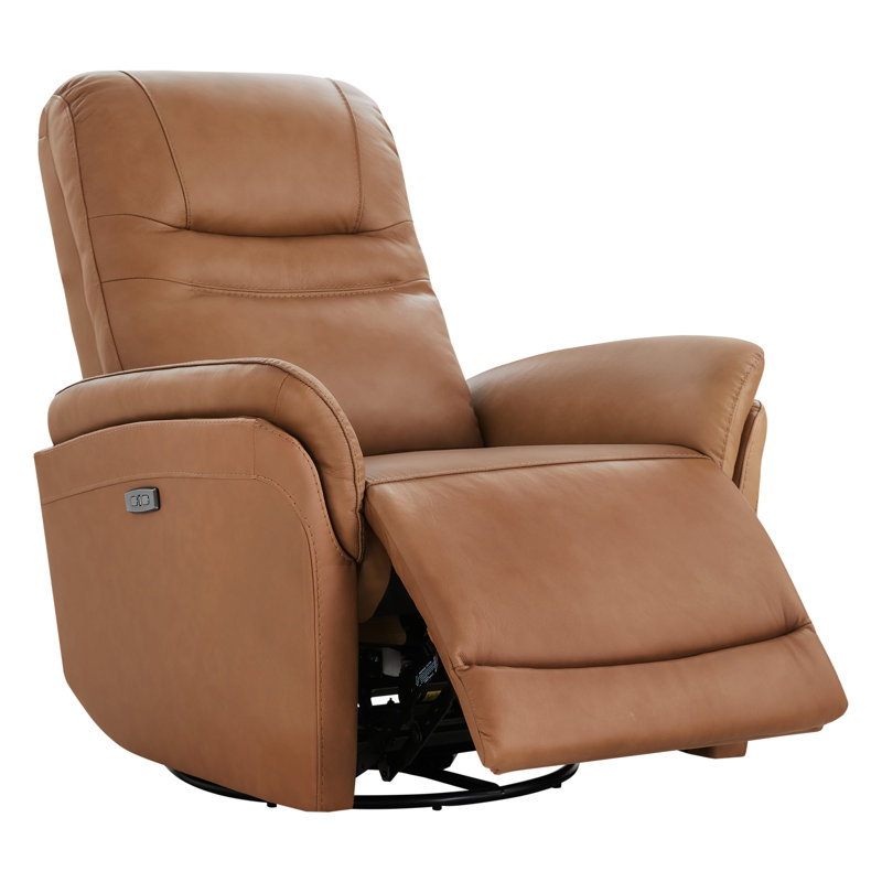 Martina Genuine Leather Swivel Gliding Power Recliner, Brown