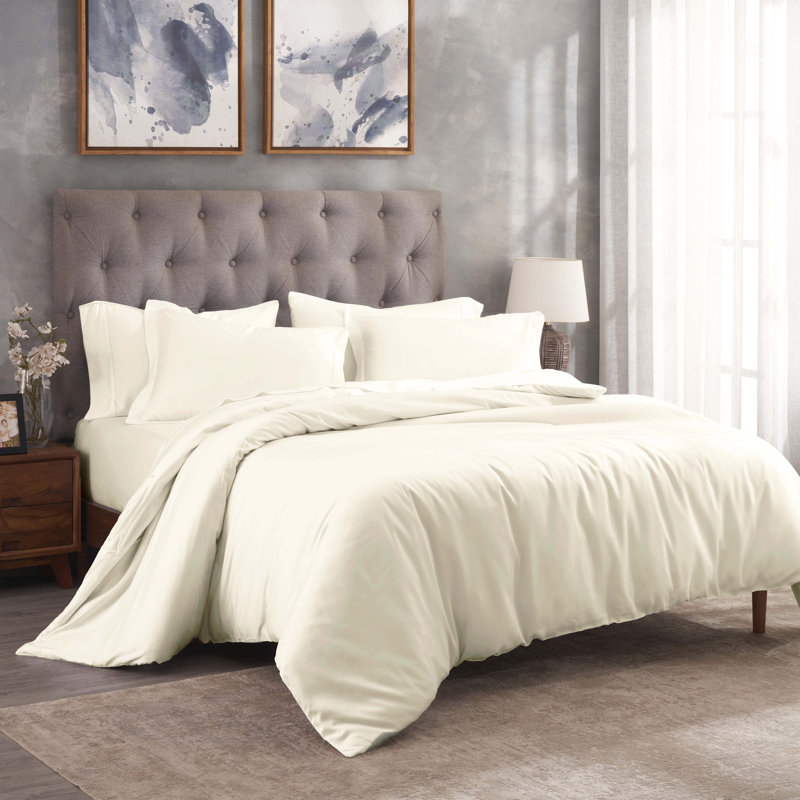 Modal from Beechwood 300 Thread Count Lightweight 3 Piece Duvet Cover Set, Full/Queen, Ivory