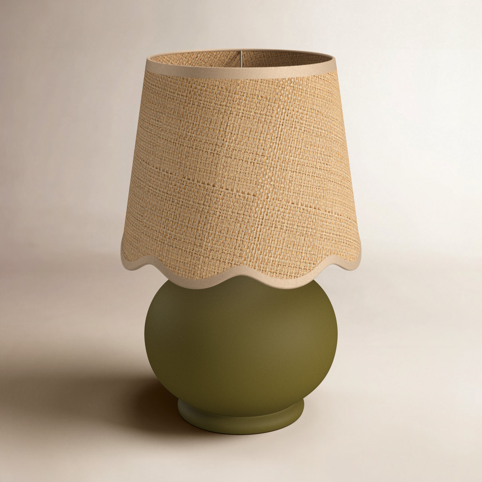 Momsen Scallop Ceramic Table Lamp, Green, Natural, 13"H x 8"W x 8"D