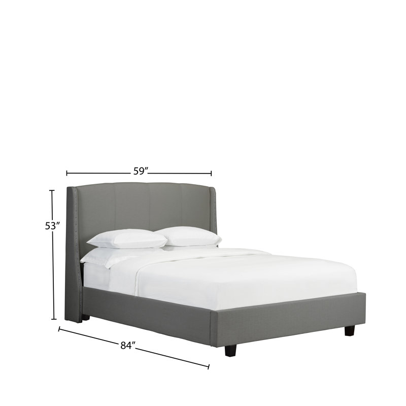 Lit plateforme tapissier Stonge, Double, Lin - Gris anthracite