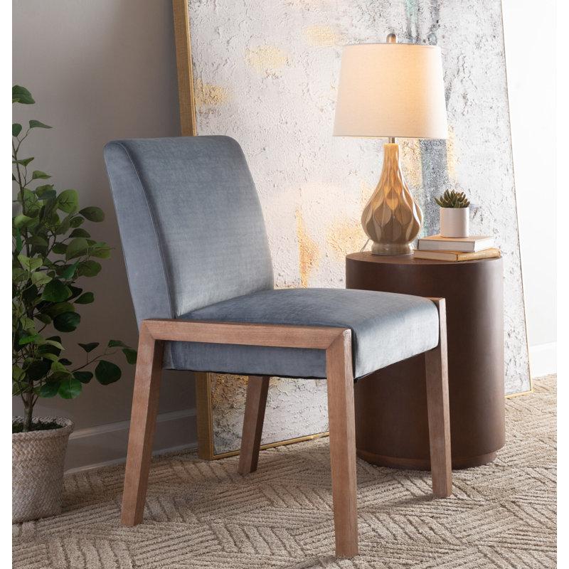 Chaise parsons rembourrée en velours bleu pierre Fonce, Blanc délavé, Gris