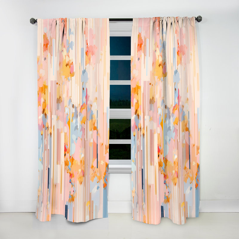 Derion Modern Pink Cherry Blossom Bold Stripes - Traditional Velvet Curtain - Room Darkening - 1 panel, 52" W x 120" L