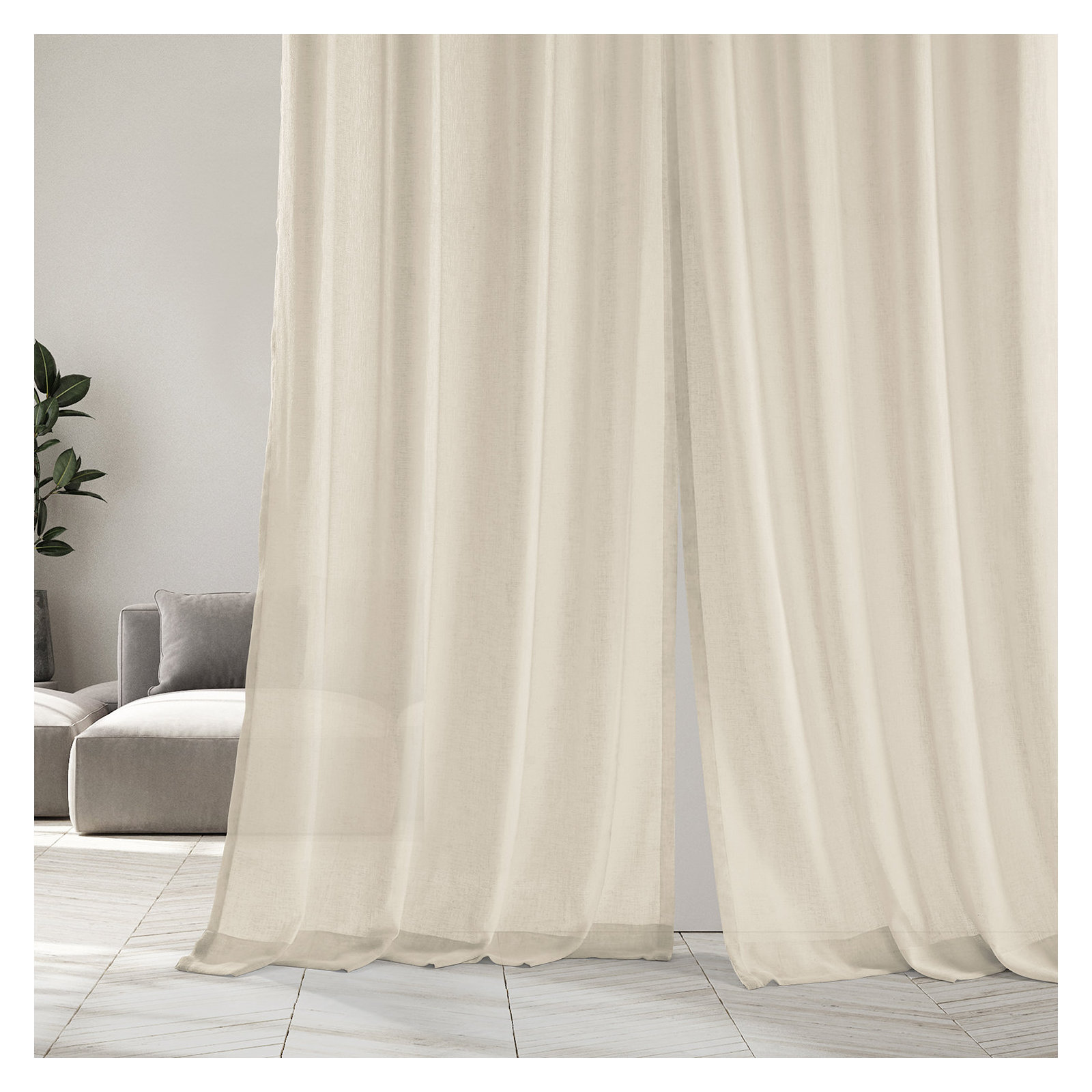 Larsa Sheer Linen Blend Curtain, Cotton Seed, 50"W x 84"L