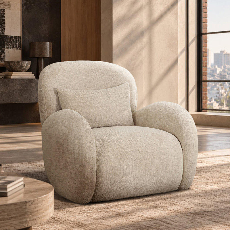 Chaise d'appoint beige Moderno avec base sphérique en bois