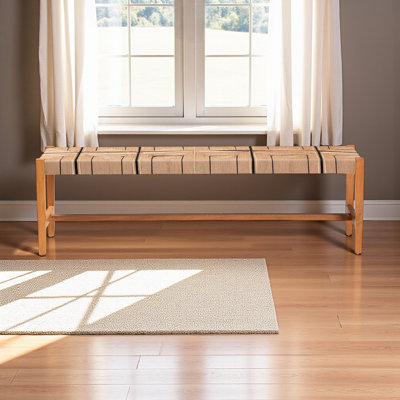 Banc de salle à manger Harrington avec métier à papier et bois d'acajou naturel, H 17,79 po x l 59,78 po x P 14,77 po