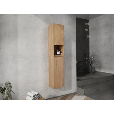12" Bathroom Side Cabinet,Soft Close Doors,Float Mounting Design,Imitative Oak