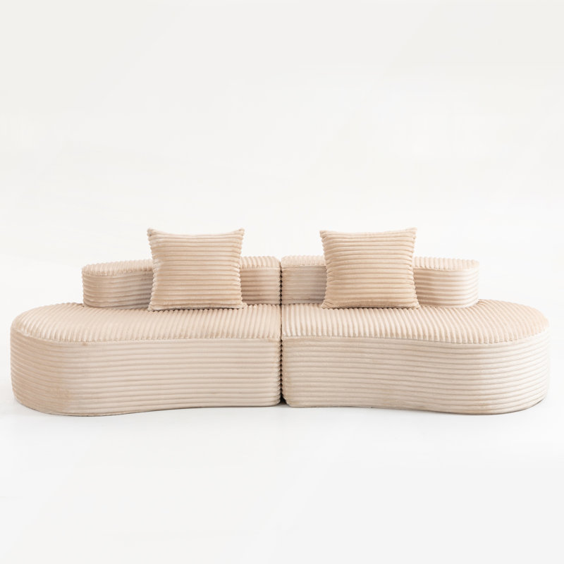 Compressed Moon Bay Sofa with Luxurious Corduroy Fabric and High-Density Sponge Padding for Ultimate Comfort and Style, Beige