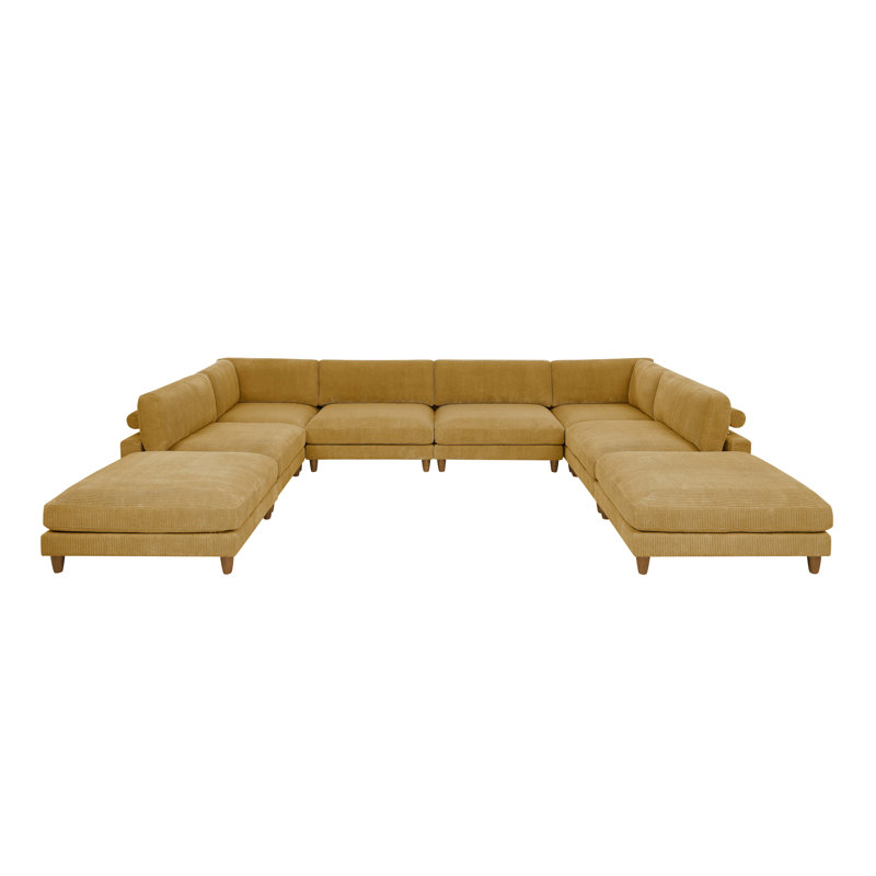 Canapé modulaire réversible de 178 po de large avec repose-pieds, Velours côtelé jaune