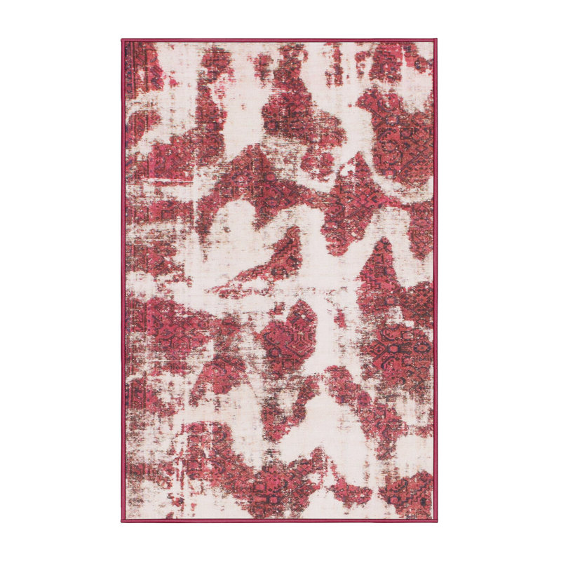 Tapis rouge en laine Power Loom, Rectangle de 5 pi x 8 pi