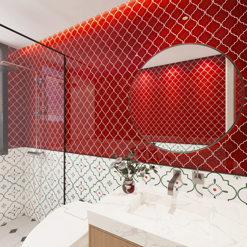 Carrelage fantaisie en verre 4 "x 5" Arabesque, Rouge rubis