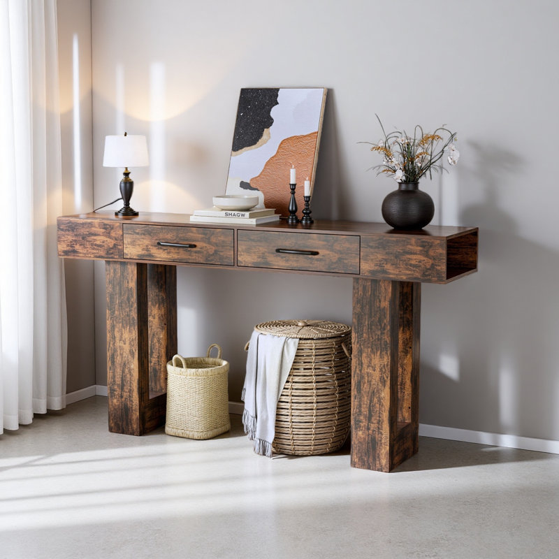 62.99-Inch Long Console Table, Wooden Rectangular Sofa Table Behind The Couch, Farmhouse Entryway Table For Entrance