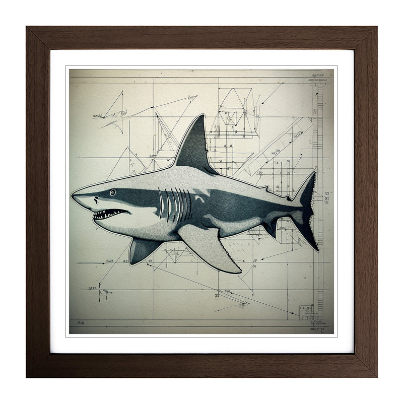Shark Constructivism - Single Picture Frame Print on Wood, Walnut