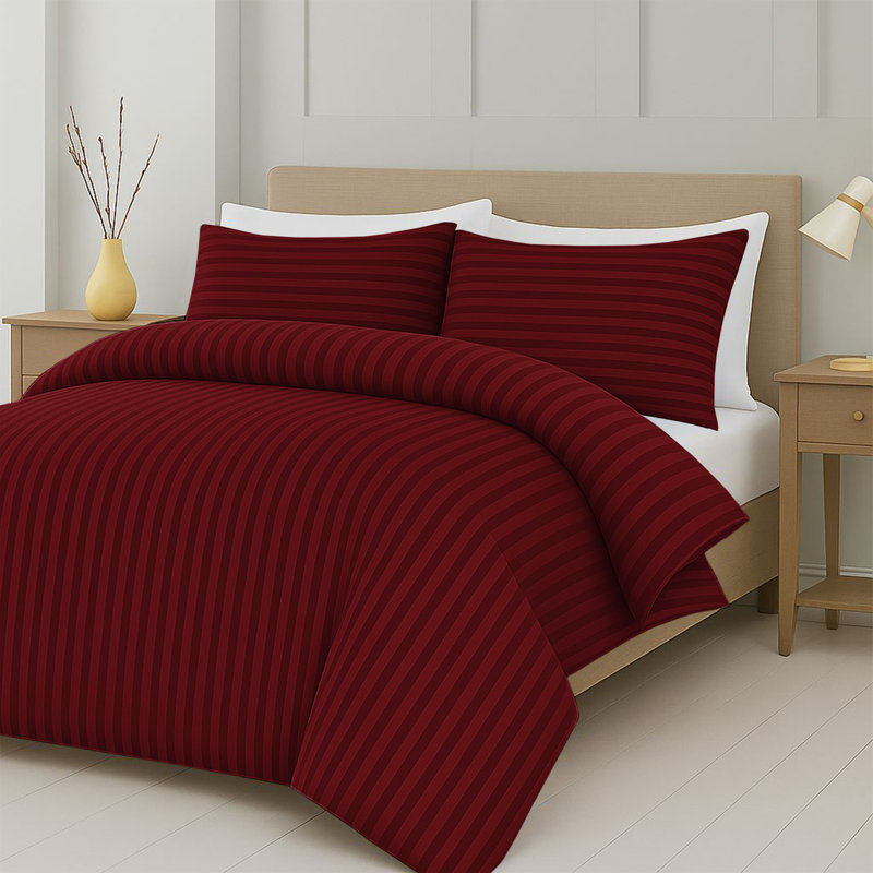 Striped Microfiber Duvet Cover Set, 4-Piece With Fitted Sheet & Pillowcases , Single Duvet Cover + 2 Additional Pieces