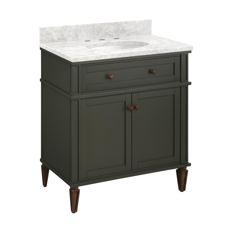 30" Elmdale Vanity with Undermount Sink, Dark Olive Green, 8" Centers, Carrara Marble