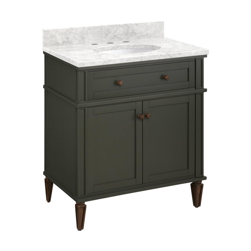 30" Elmdale Vanity with Undermount Sink, Carrara Marble, Antique Brown, 8" Centers