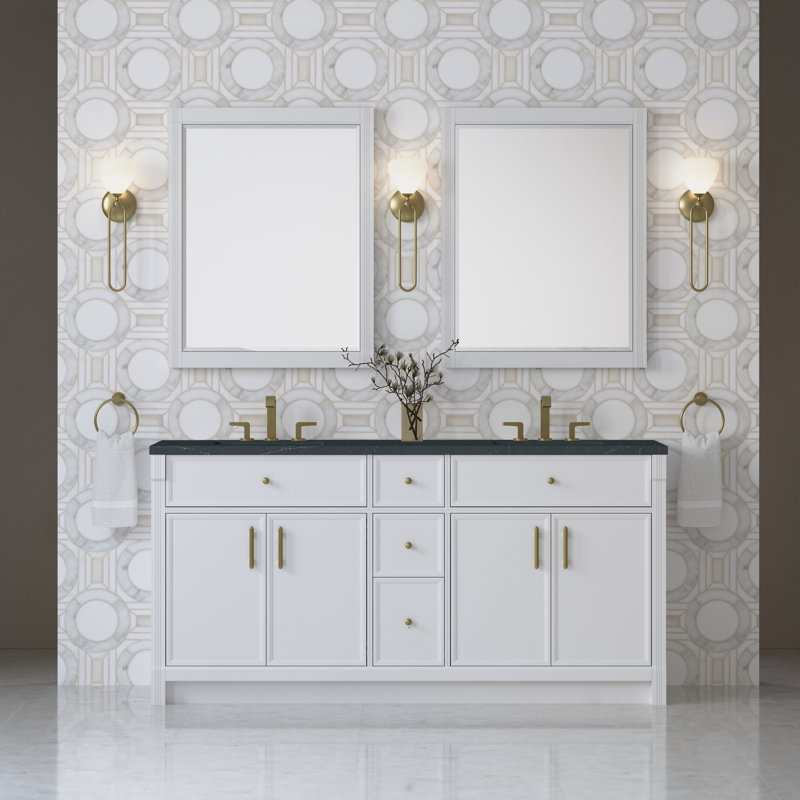 Bellshire 72" W Double Vanity, Charcoal Soapstone, Bright White