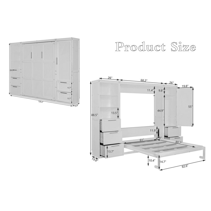 Calim Queen Size Murphy Bed, Gray