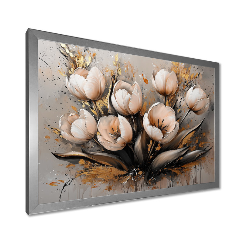 Malave - art mural floral, H 34 po x l 44 po, Reproduction encadrée d'une seule photo, Argent argent