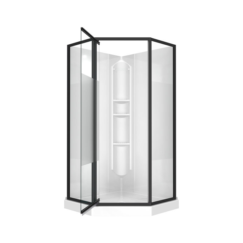 Ensemble de douche à drain central en polystyrène Summit 38 x 38 en blanc avec verre en soie noir mat, Noir mat