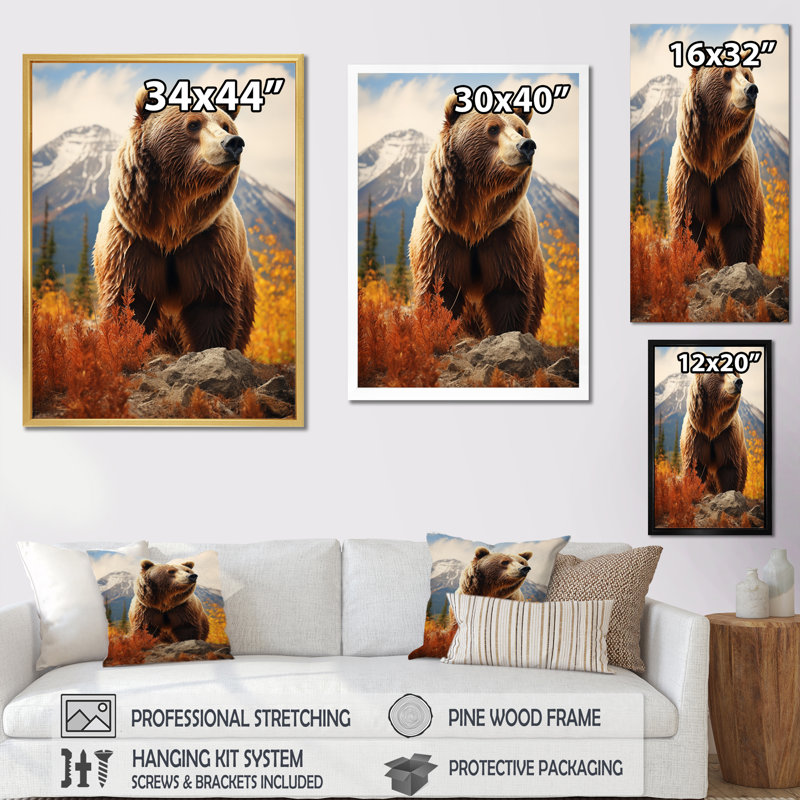 Impression sur toile, Baheerathan Canada Majestic Wildlife I, H 32 po x l 16 po x P 1 po, Encadrement doré