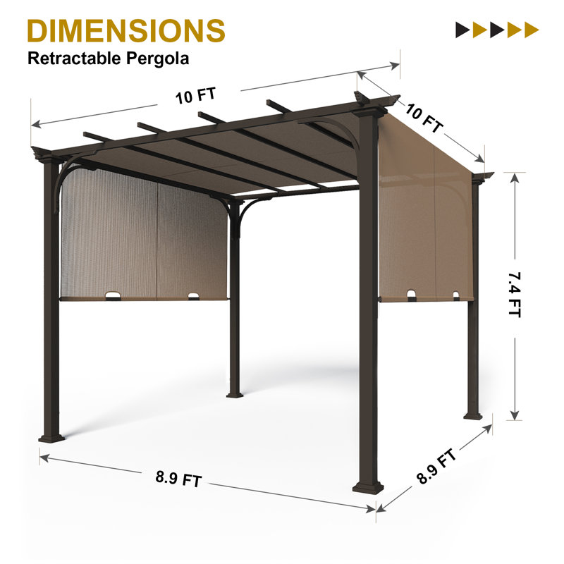 10 Ft. W x 10 Ft. D Steel Pergola with Canopy, Brown