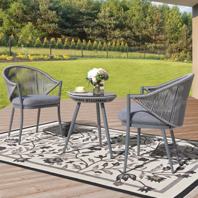 Brandsville Round 2 - Person 32.3" Long Aluminum Bistro Set with Cushions by Langley Street