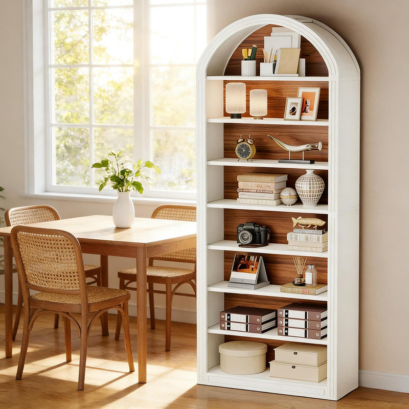 Arched Bookcase,Spacious Display Shelving Unit,Tall Bookshelf, White
