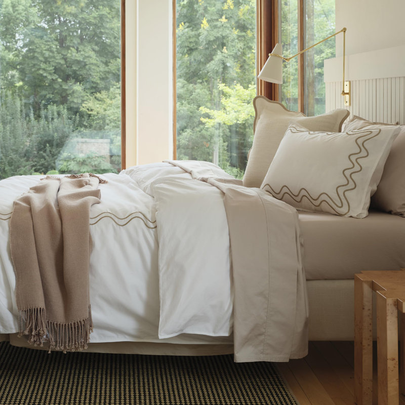 Ensemble de housse de couette en coton à point double Supima - housse de couette 100% coton brodé American Grown, ensemble de literie de qualité hôtelière en satin de coton à densité de tissage 600 fils