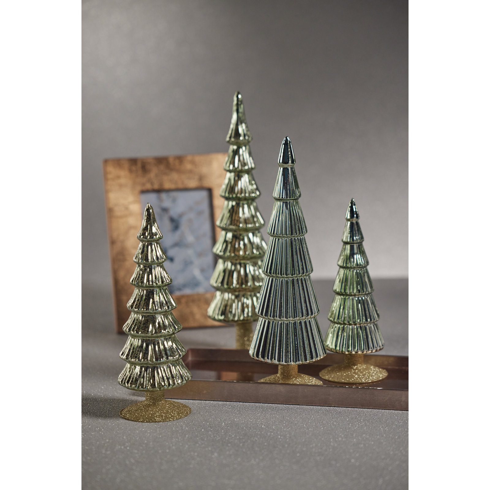 Halette Christmas Tabletop Tree, 9.5" H x 3.5" W x 3.5" D, Light Green/Gold