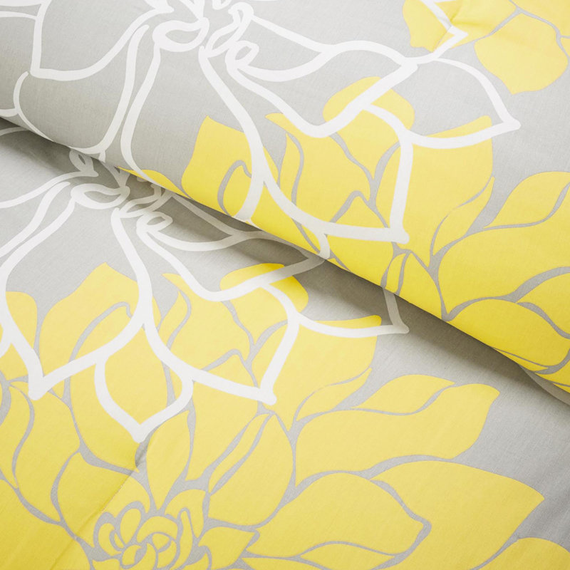 Édredon grand taupe gris / jaune - rembourrage imprimé en coton 3 coussins gracieux Literie lavable à la machine de 15 po pour bourre de lit
