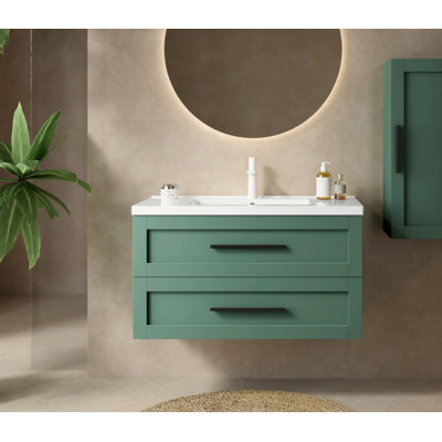 Meuble-lavabo de 36 po avec lavabo, meuble-lavabo mural moderne avec 2 tiroirs (sans armoire latérale), lavabo en céramique blanc sans robinet