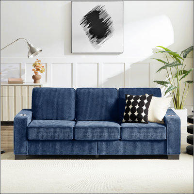 Modern Corduroy Fabric 3-Seater Sofa, Comfy And Stylish Living Room Furniture For Small Spaces And Versatile Use