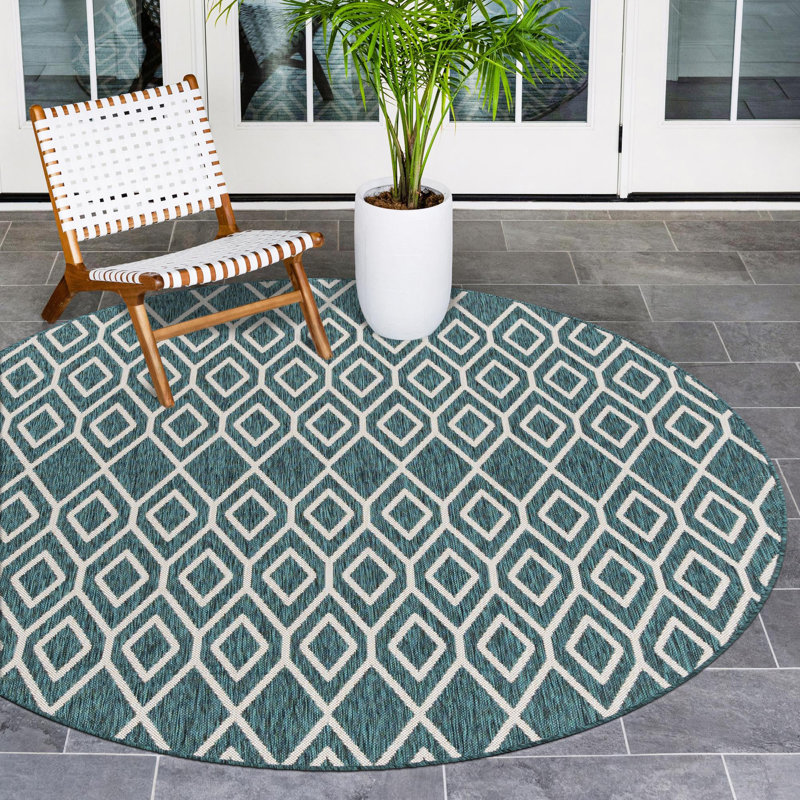 Turks and Caicos Indoor/Outdoor Rug, Round 6'7", Teal