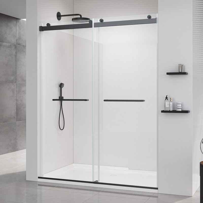 56-60*76 INCH Glass Door,Shower Door ,(10Mm) Thick SGCC Tempered Glass Door For Bathroom + Stainless Steel--Matte Black