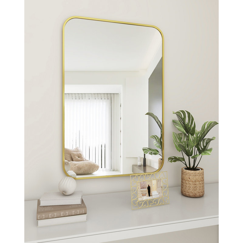Jyun Safely Rounded Rectangle Metal Bathroom Mirror, 23" x 35", Matte Black