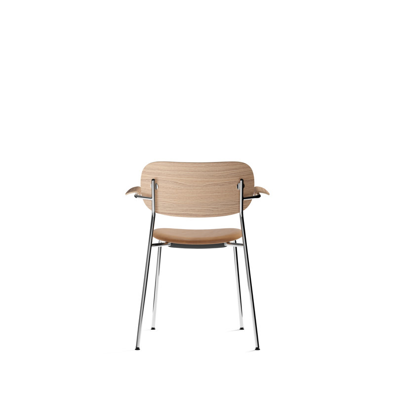 Co Upholstered Arm Chair, Natural Oak, Chrome, Brown Leather