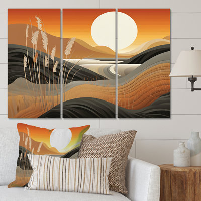 «Landscape Tranquility Full Moon Golden Fields II», reproduction sur toile 3 pièces