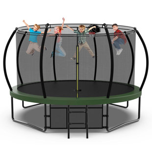 AUKFA Round Backyard Trampoline with Safety Enclosure