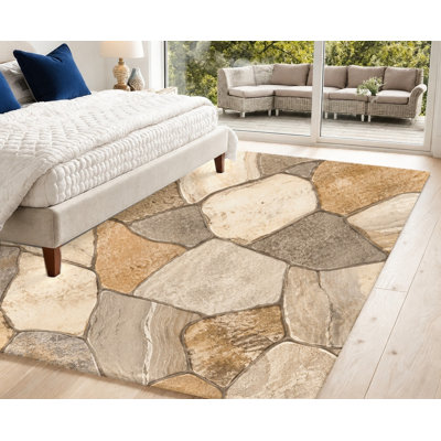 Tapis en velours beige antidérapant en pierre d'aspect naturel brun, tapis décoratif, décoration intérieure élégante pour salon, chambre à coucher, entrée, cuisine, appartement