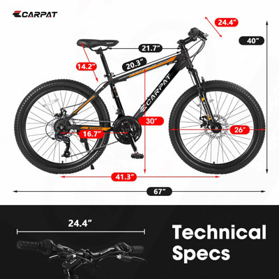 26 Inch Mountain Bike, Shimano 21 Speeds with Mechanical Disc Brakes, High-Carbon Steel Frame, Suspension MTB Bikes Mountain Bicycle for Adult & Teenagers