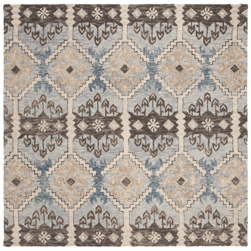 Posada Hand-Tufted Wool Light Blue/Cream Area Rug, Square 5'