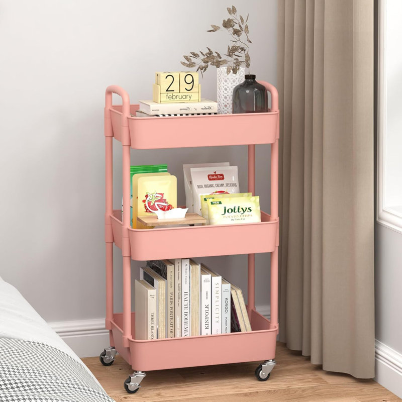 Plastic Rolling Utility Cart with, Pink