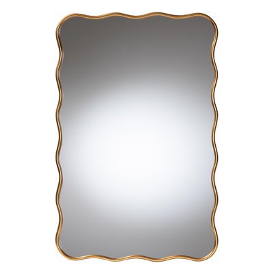 Baxton Studio Cassara Gold Scalloped Rectangular Wall Mirror - Stylish Curved Edge Decorative Accent For Living Room, Bedroom, Or Entryway