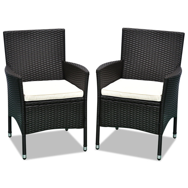 Chaises de salle à manger en rotin et osier 2 pièces Outsunny avec coussins et pieds antidérapants
