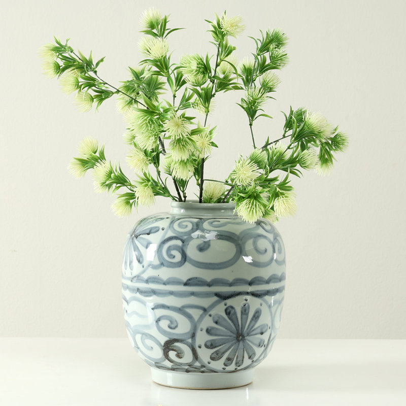 Approx. 12 Inches Subtle Blue and White Vase with Floral Motif