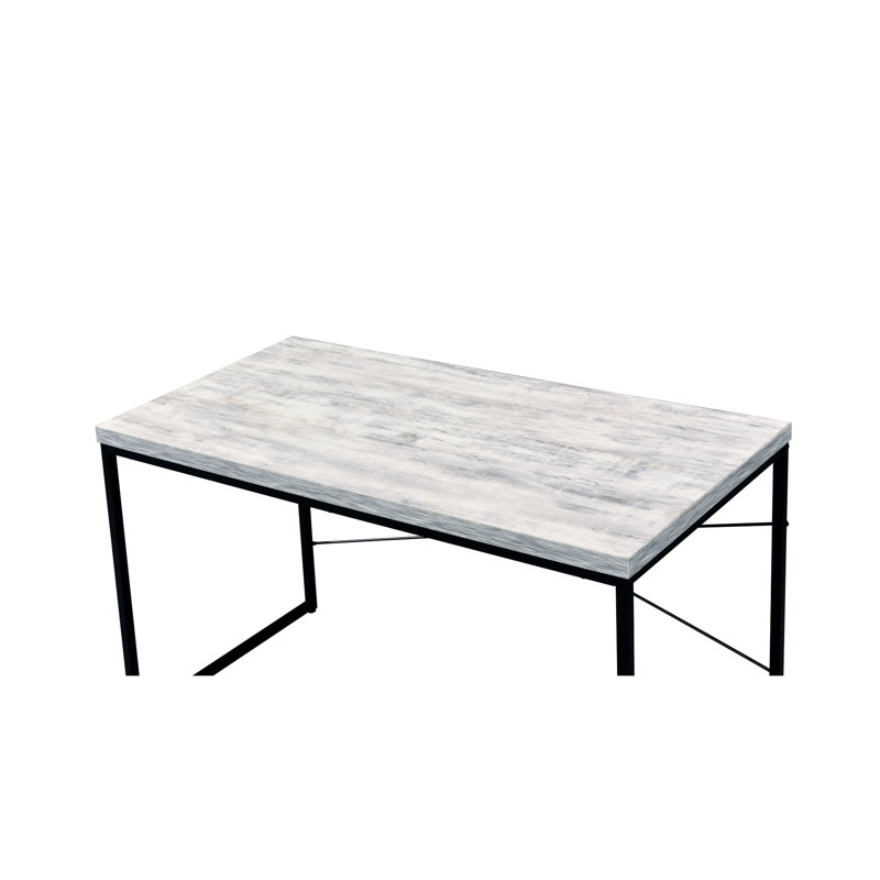 Industrial Inspired Writing Desk With Rectangular Wooden Top And Metal Sled Antique White & Black Flavor Wood