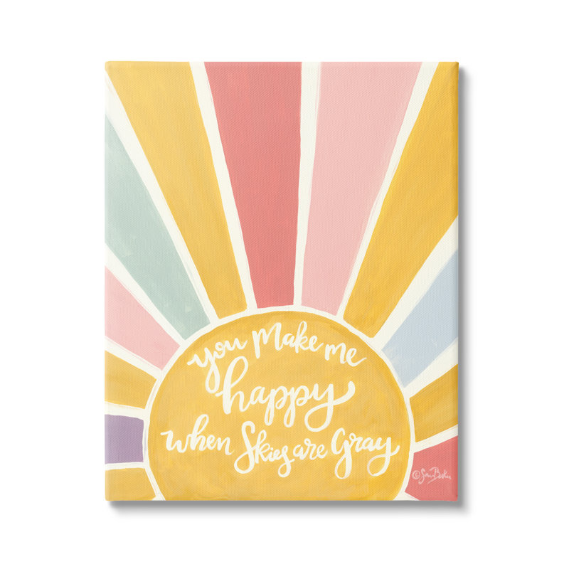 "You Make Me Happy" jaune rayé, art textuel Calligra sur un panneau de fibres à densité moyenne, L 16 po x H 20 po