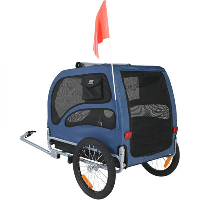 Dog Bike Trailer, Supports up to 100 lbs, Pet Cart Bicycle Carrier, Easy Folding Frame with Quick Release Wheels, Universal Bicycle Coupler, Reflectors, Flag, Collapsible to Store, Blue/Black