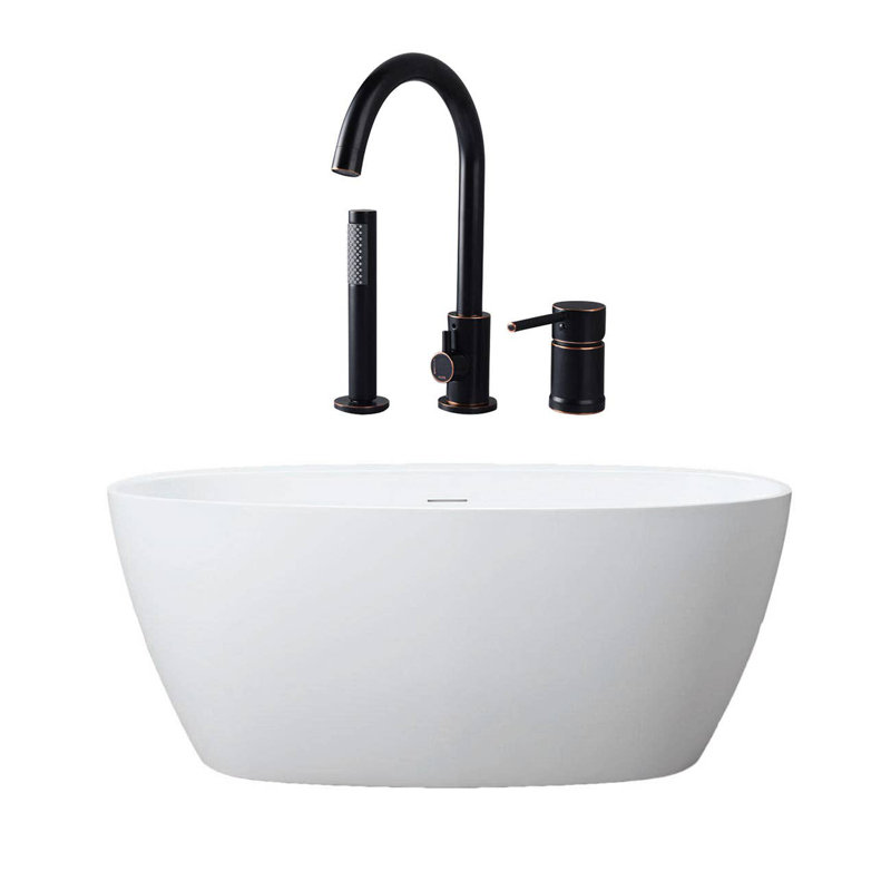 67 " L x 31.5 " W Freestanding and Mounting / Installation Required Soaking Acrylic Bathtub with Faucet, Black